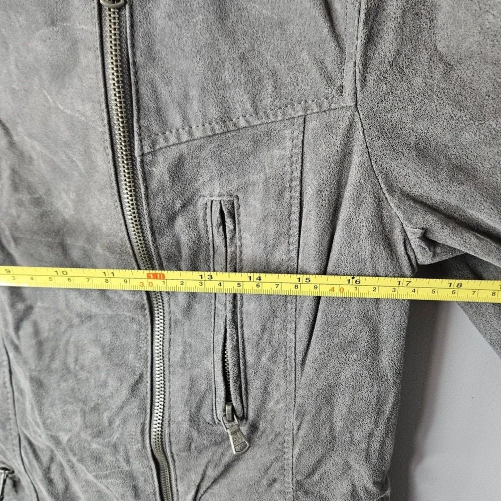 Levis Womens Gray Genuine Suede Leather Moto Biker Jacket Asymmetric Zip Medium?